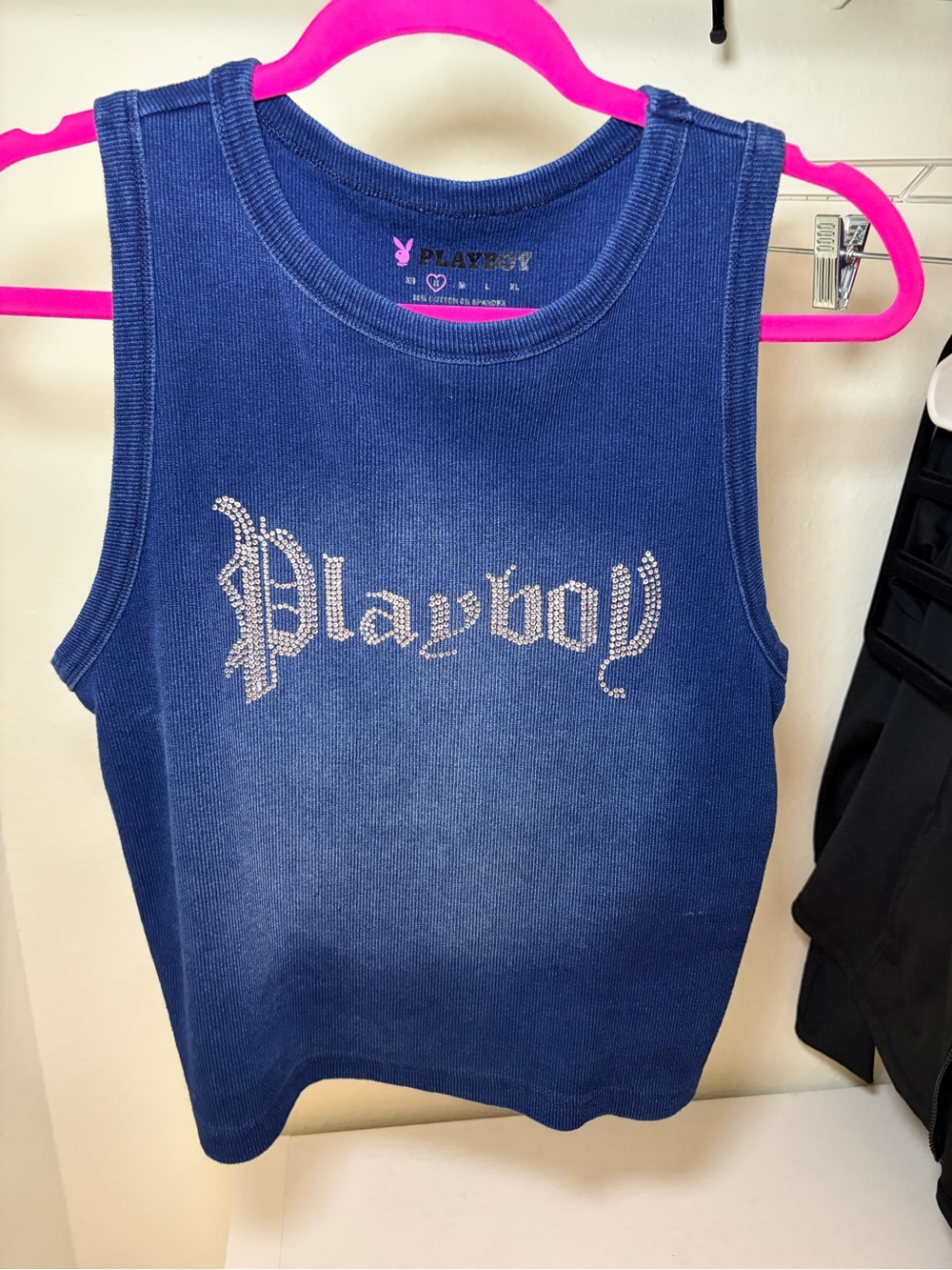 PLAYBOY Navy Rhinestone Logo Ribbed Tank Top for Girls